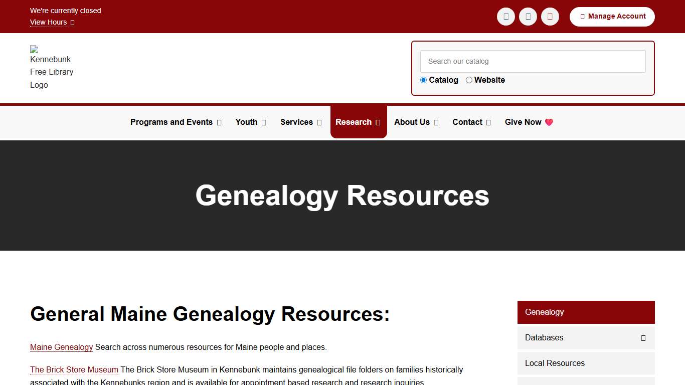 Genealogy | Kennebunk Free Library
