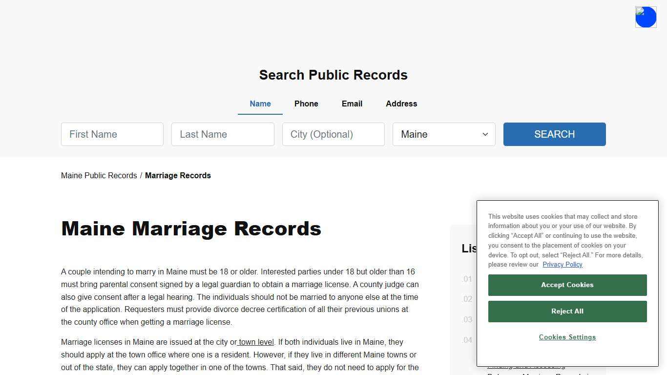 Maine Marriage Records Search - Licenses & Certificates